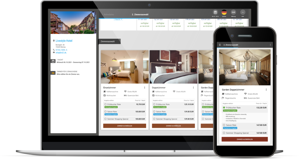 Mockup of DIRS21 direct booking via laptop & smartphone